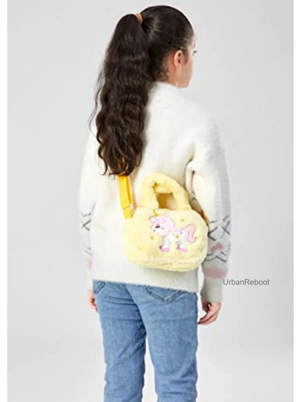 Kids Crossbody Bag Plush Unicorn Purse Girls Adjustable Strap Mini Bag